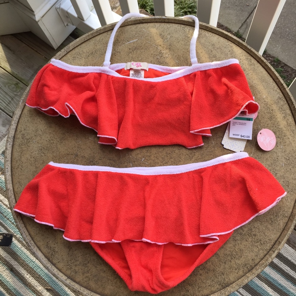 Gianni Bini girls sz 16 NWT terry cloth red bikini